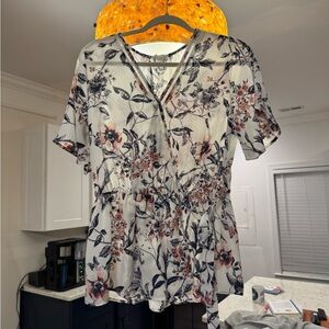 Sienna Sky Floral V-Neck Blouse - Black and Pink